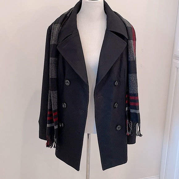 London Fog Double Breasted Peacoat with Scarf XL - Picture 9 of 9
